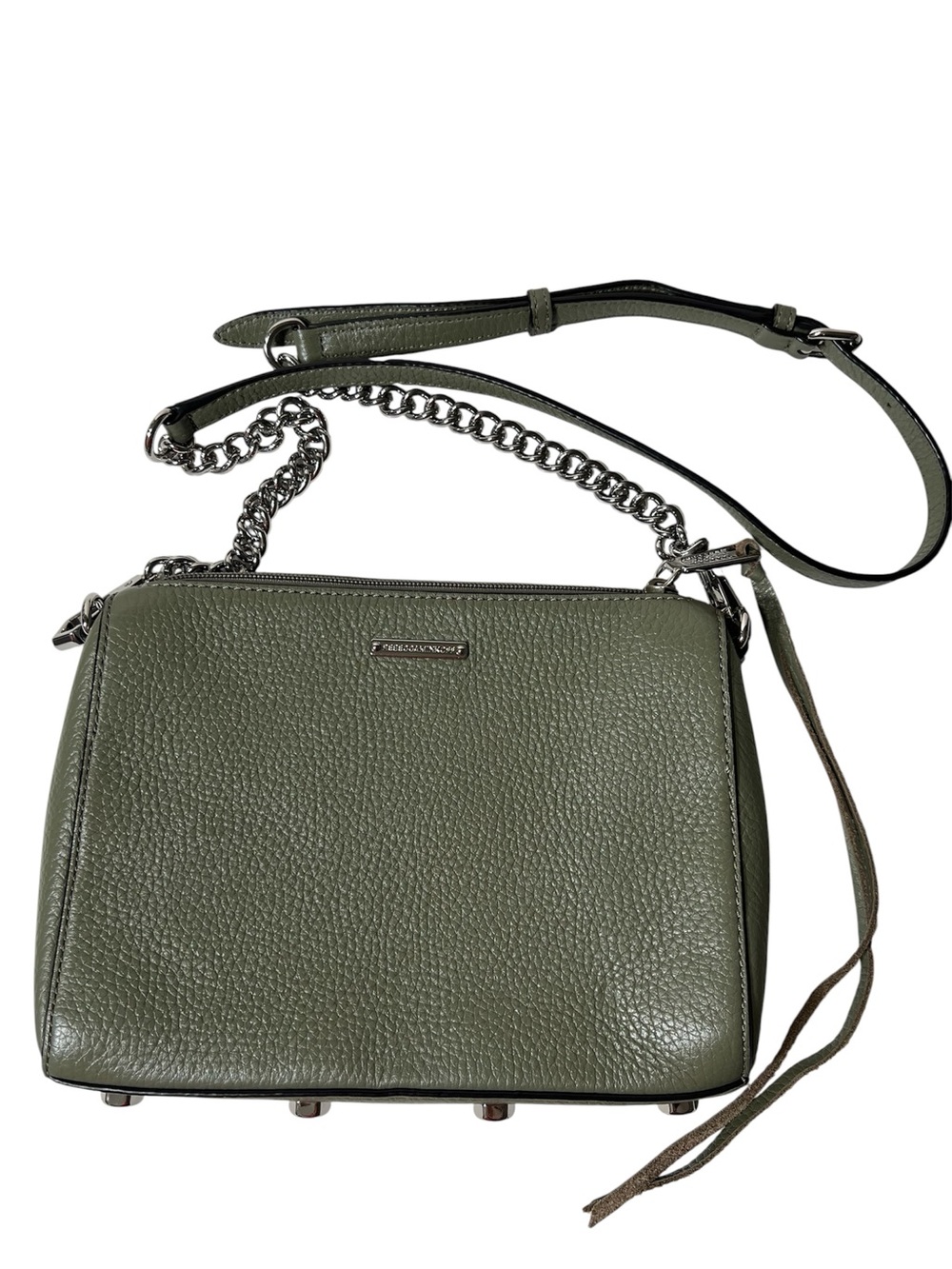 Rebecca Minkoff Olive Green Pebbled Leather Chain Strap Crossbody Bag